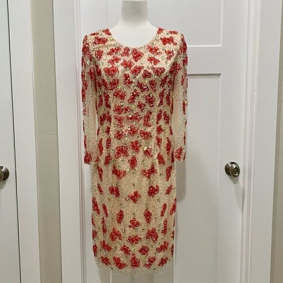 New Vintage 3/4-sleeves Mesh  Beaded  Dress - Picture 1 of 14